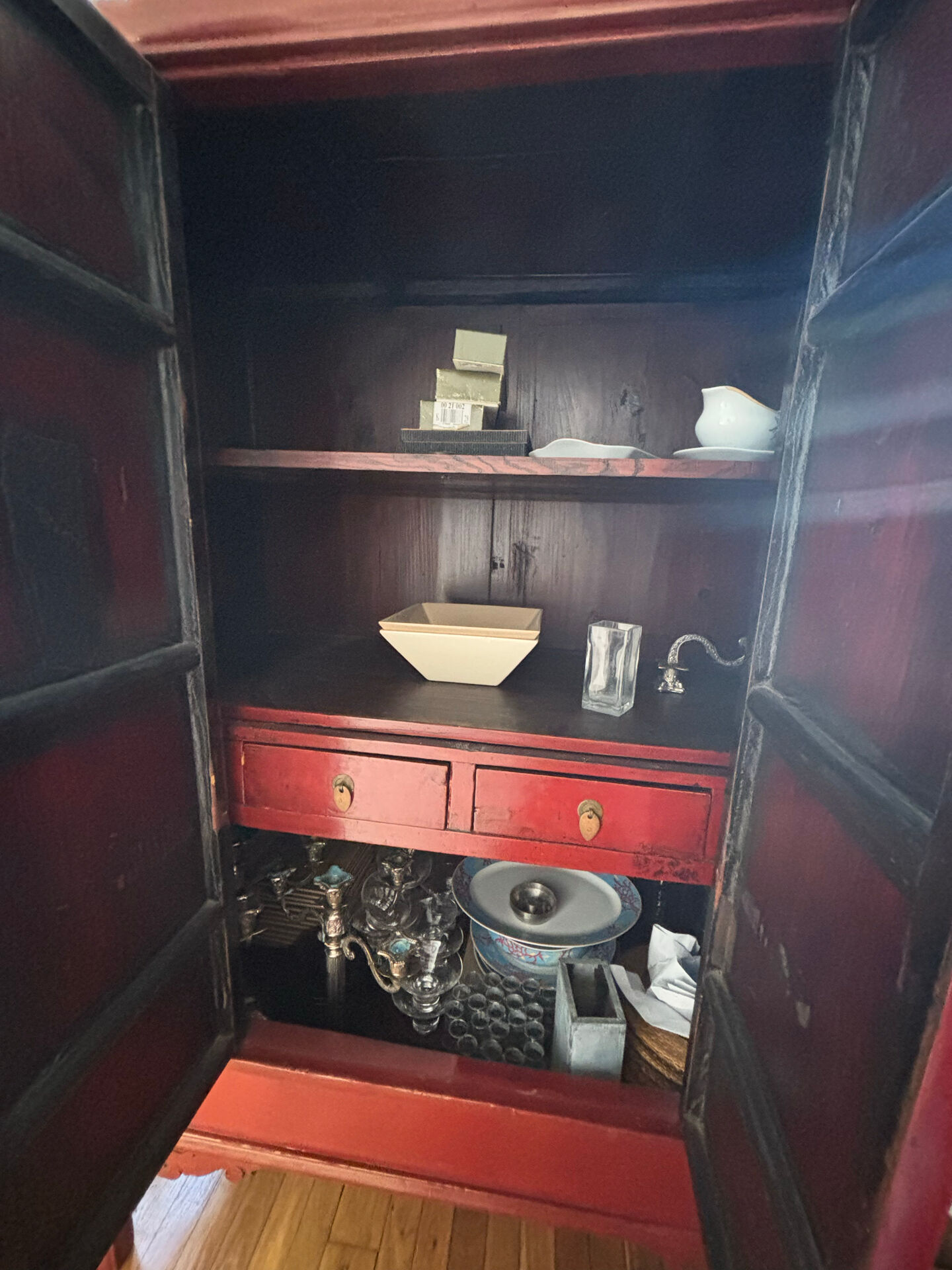 19th-century lacquered Chinese wedding armoire