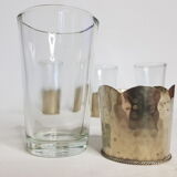 Set of 5 old Moroccan tea glasses in hammered glass and maillechort