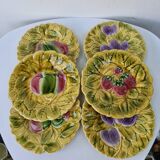 6 dessert plates sarreguemines ceramic barbotine fruits
