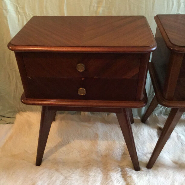Pair of bedside tables Scandinavian feet 50's compass
