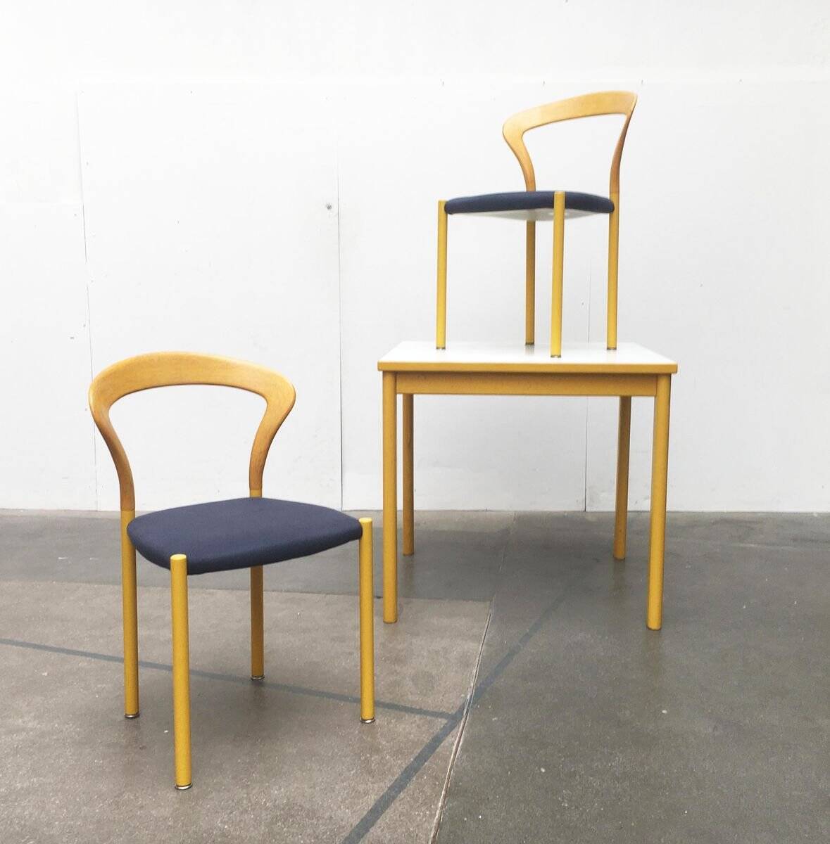 Stackable chairs and table German Lotus by Hartmut Lohmeyer for Kusch+Co, set of 3.