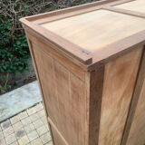 Vintage wardrobe with compass legs in raw wood, sliding doors, 1960s