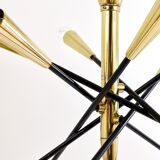Black and brass articulated Sputnik chandelier in Stilnovo style, Italy, 1950.