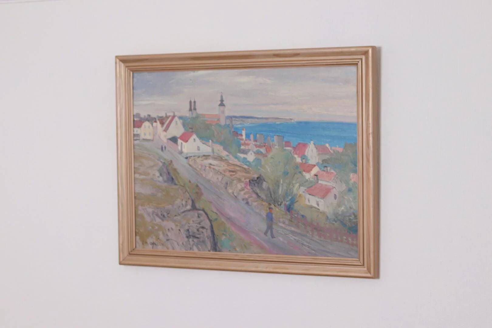 Original Swedish Oil on Panel – “Village Scene II” by E. R. Olsson – Signed