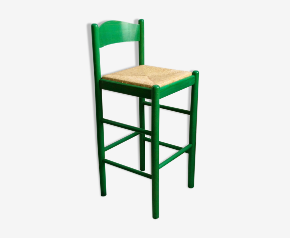 Chaise de bar verte paillée