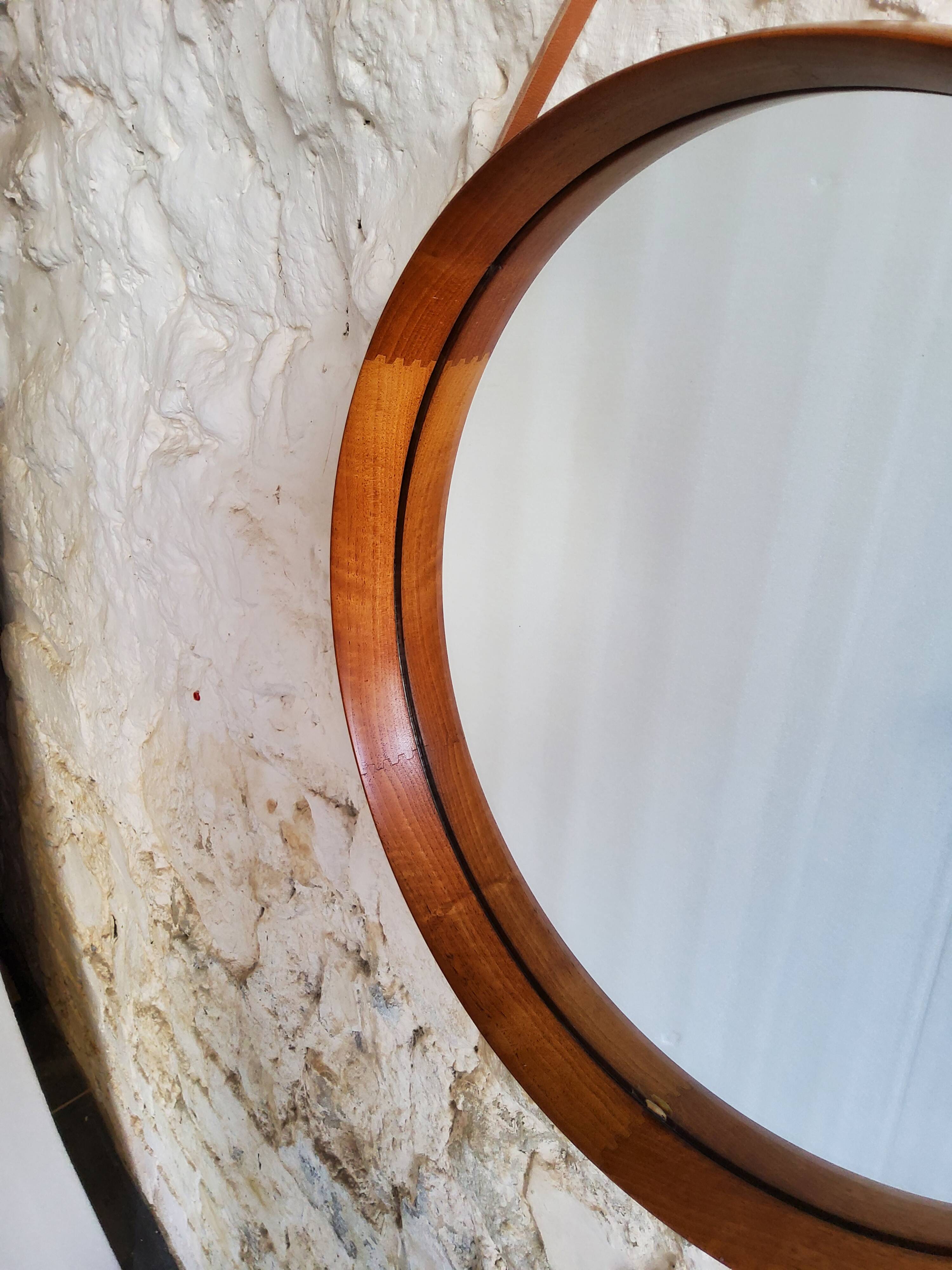 Round teak mirror by Uno and Osten Kristiansson for Luxus Vittsjö, Sweden.