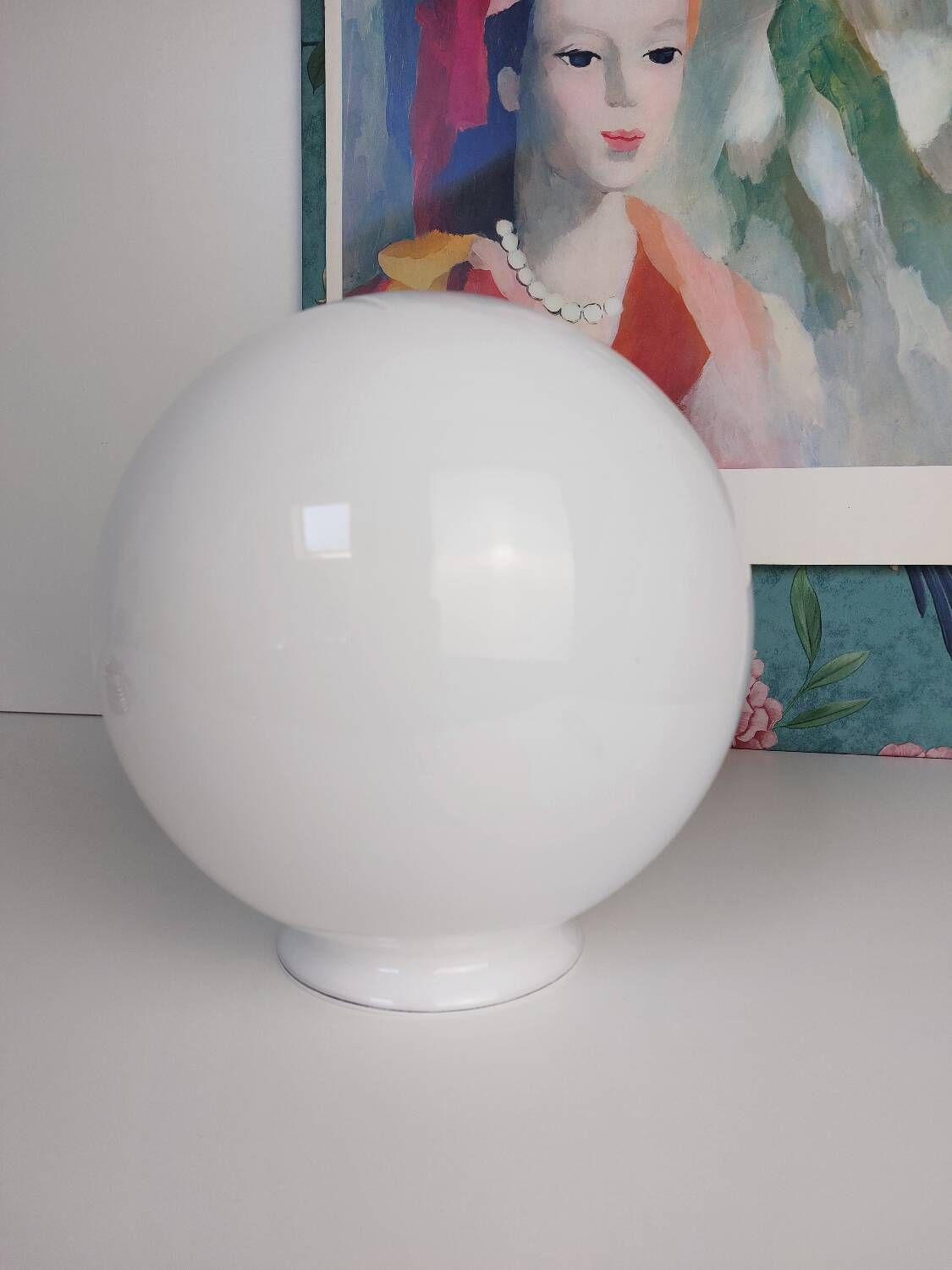 Opaline art deco ceiling light chrome support