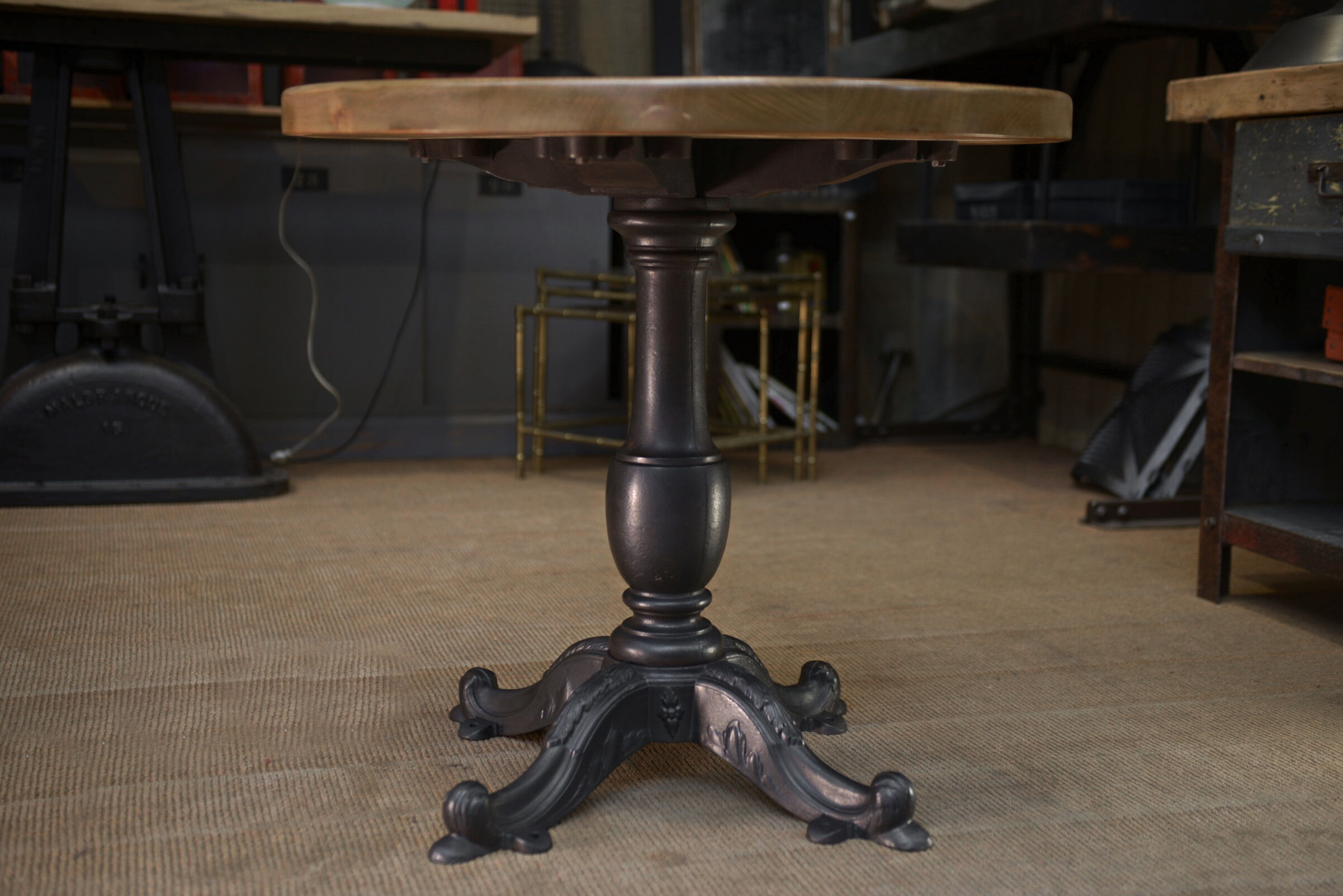 Cast iron pedestal table 1900 Round beech top