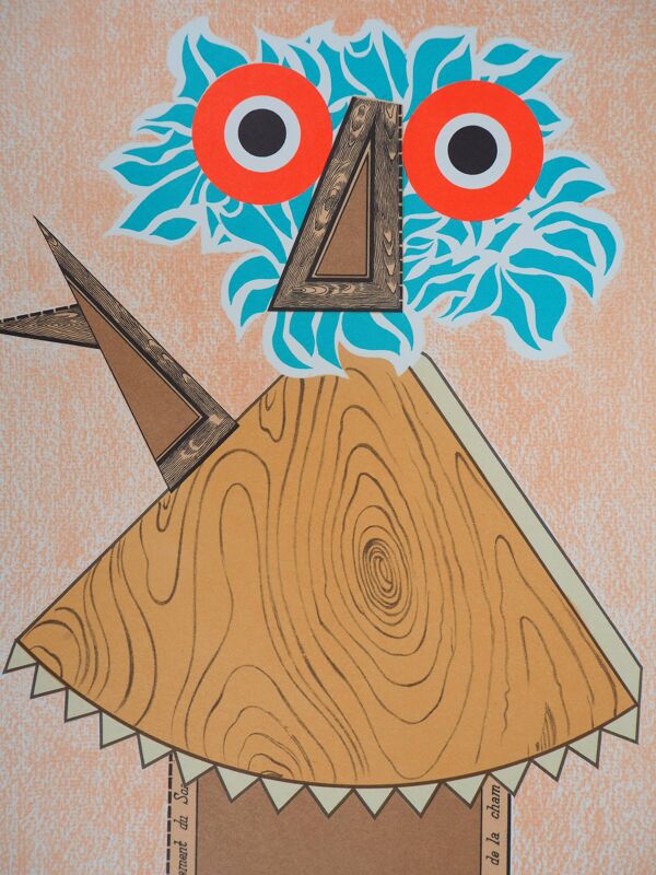 Enrico baj : hibou - lithographie originale