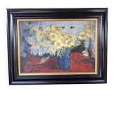 Tableau signé Idka Cohen, huile sur toile, nature morte aux fleurs, an