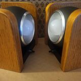 2 white eye lamps, wood, metal, vintage, Germany