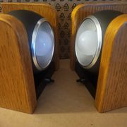 2 white eye lamps, wood, metal, vintage, Germany