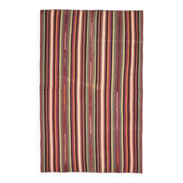 Tapis d'aire vintage turc Oushak fait à la main en laine et coton rouge des années 1970, 170x270.