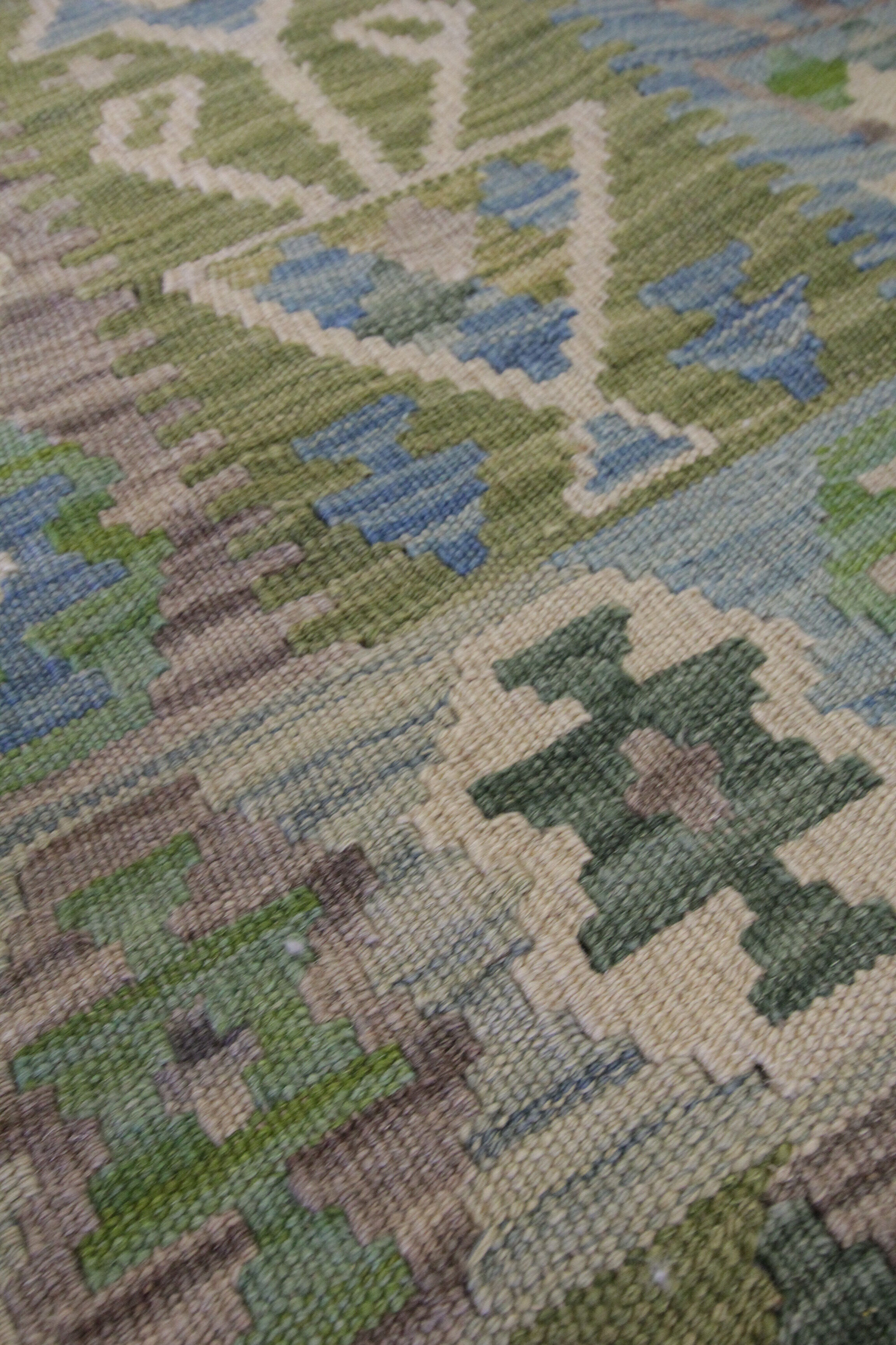 Laine verte Afghan Kilim Traditionnel Géométrique Tissé à plat Tapis fait à la main - 80x120cm