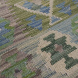 Green Wool Afghan Kilim Traditional Geometric Flat-woven Handmade Rug- 80x120cm
