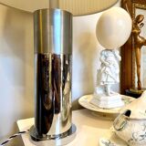 Table lamp in beige pleated cotton and chrome aluminum