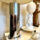 Table lamp in beige pleated cotton and chrome aluminum