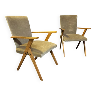 Pair of compass leg armchairs Velvet 1950