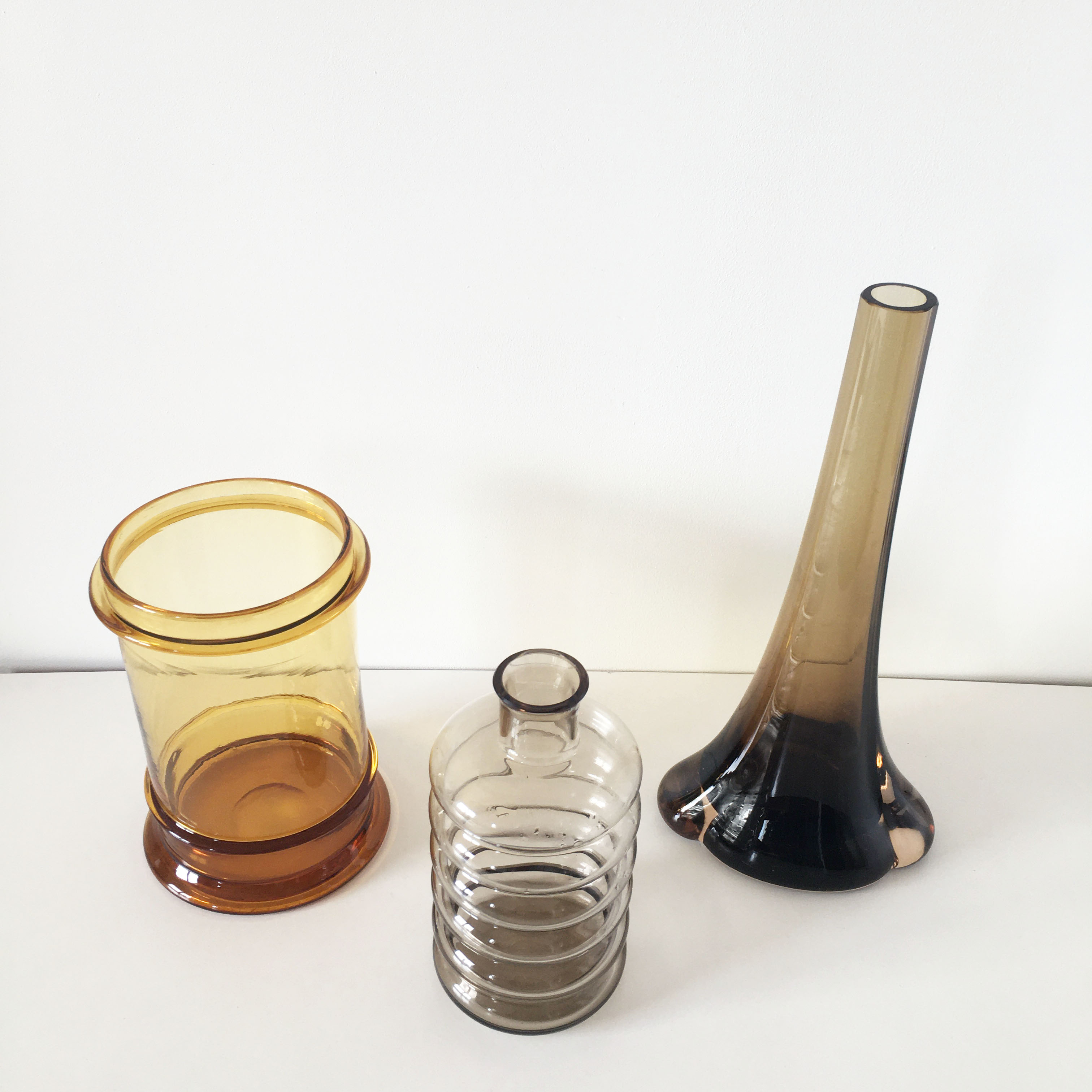 Set of vintage smoked glass vases