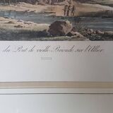 Old Color Lithograph “Pont Vieille Brioude Allier” + Black Frame #A687