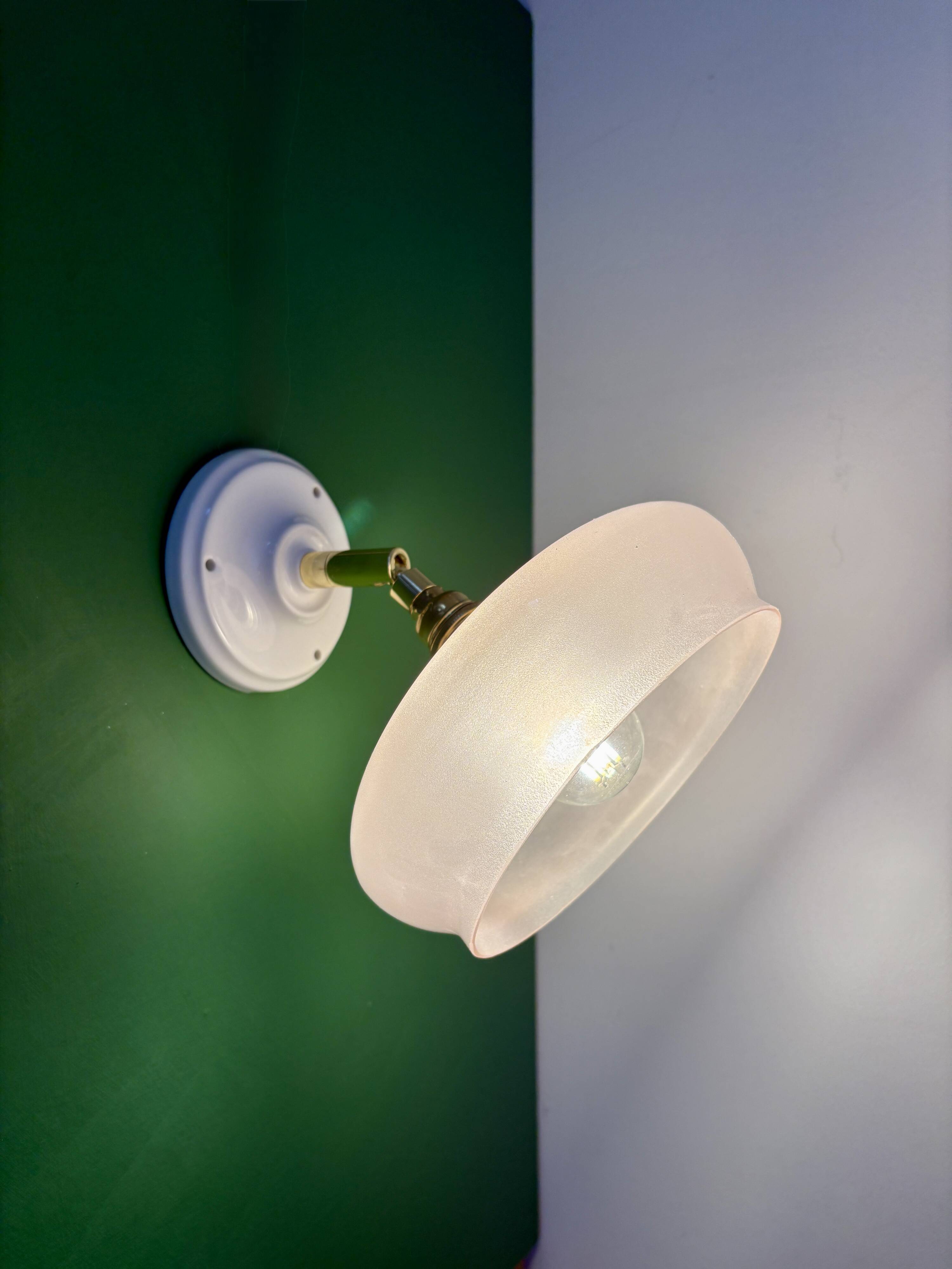 Vintage pink glass lampshade wall lamp