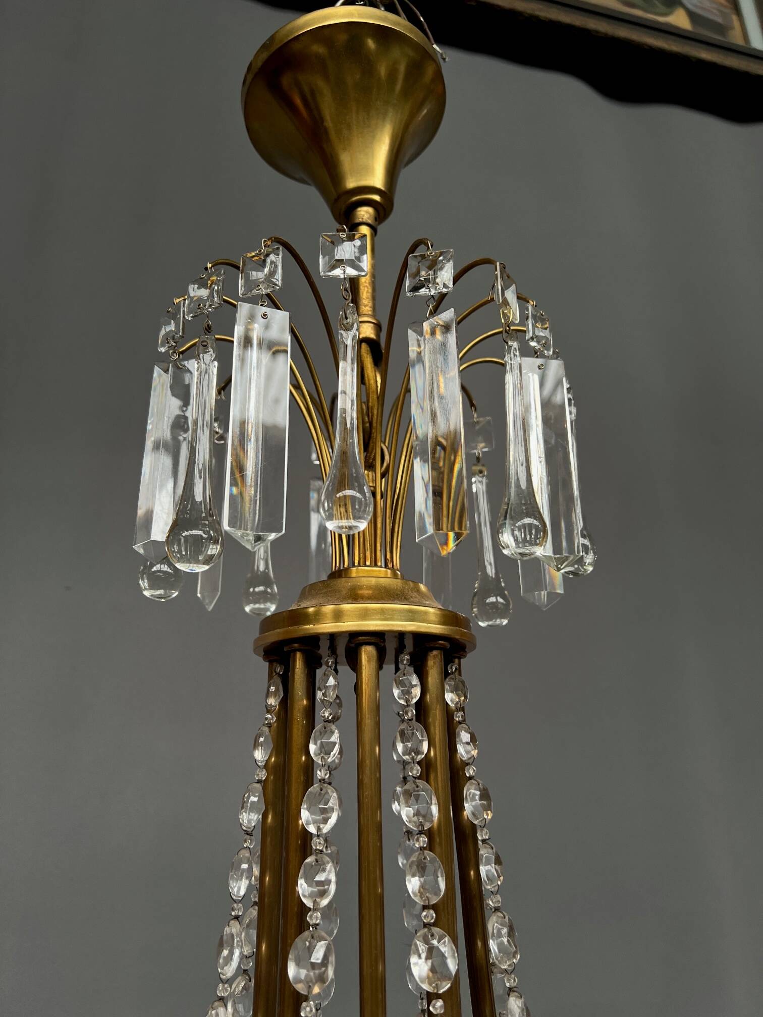 Empire style chandelier. Solid crystal, bronze.