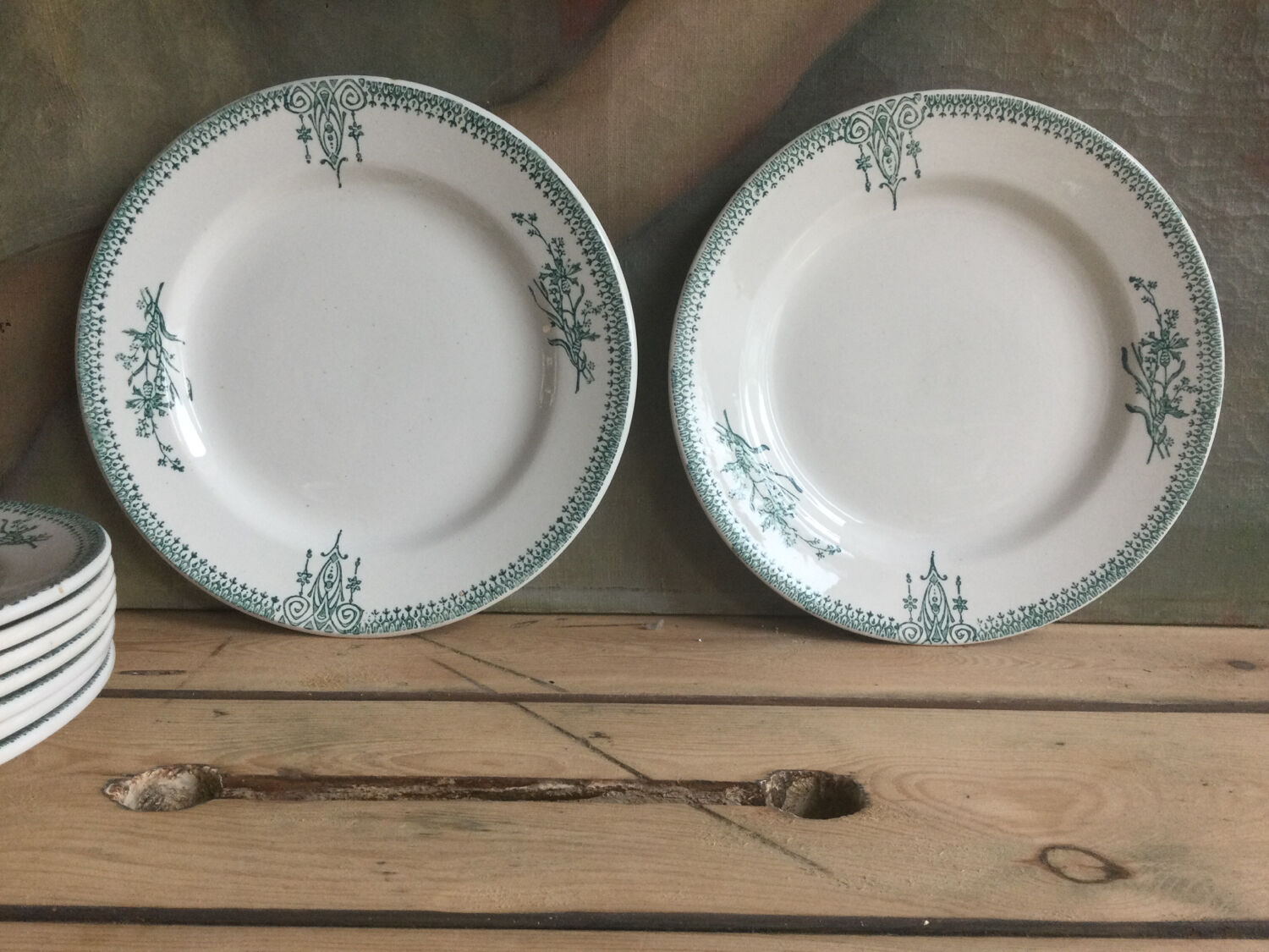 9 dessert plates Saint Amand 4003 art nouveau décor blue-green