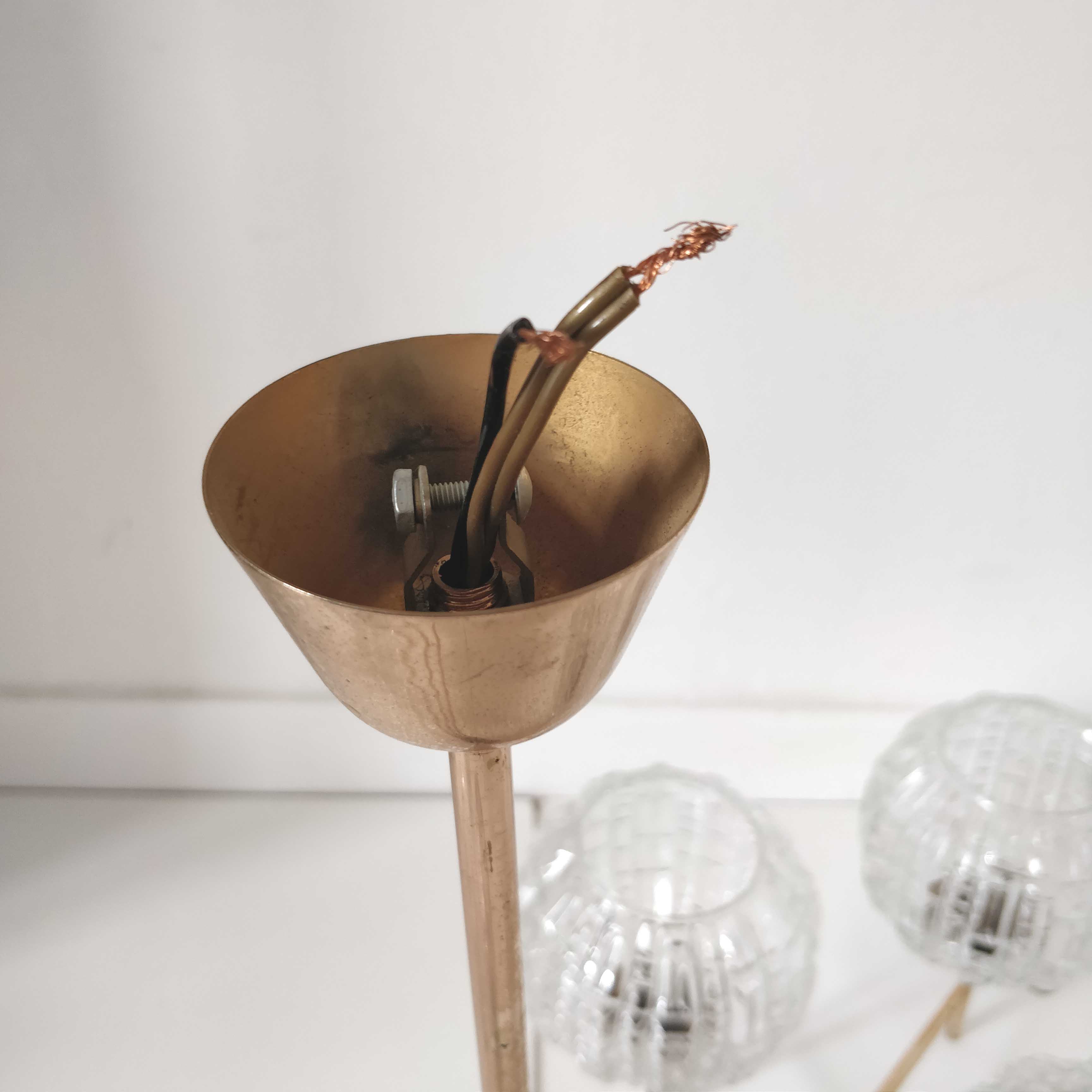 60s brass and glass globes chandelier