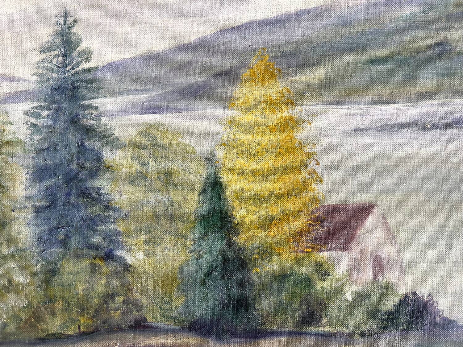 Huile Sur Toile « La maison sur le lac » de Charles Castel . XXe