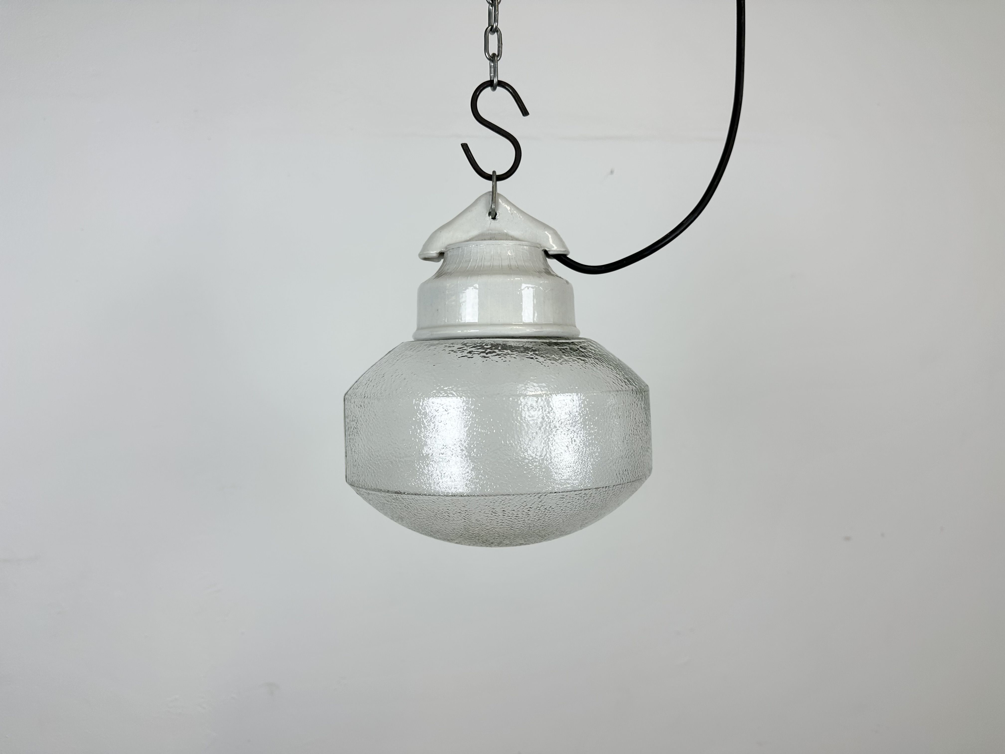 Vintage white porcelain pendant light, 1970s