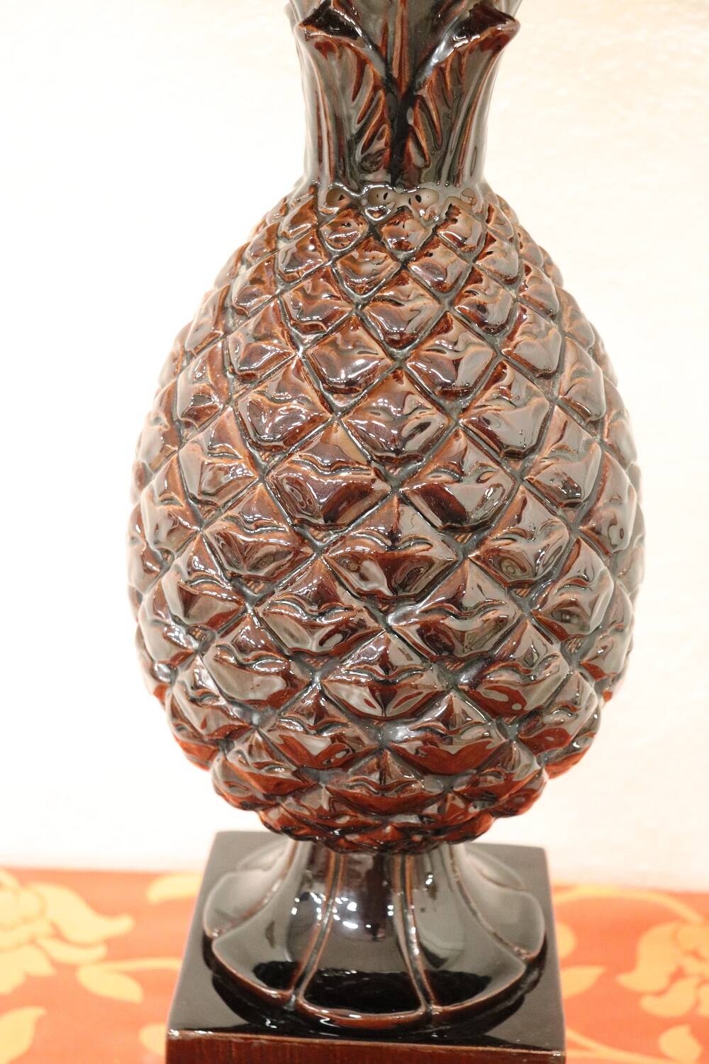 Vintage Brown Ceramic Pineapple Desk Lamp, 1970s