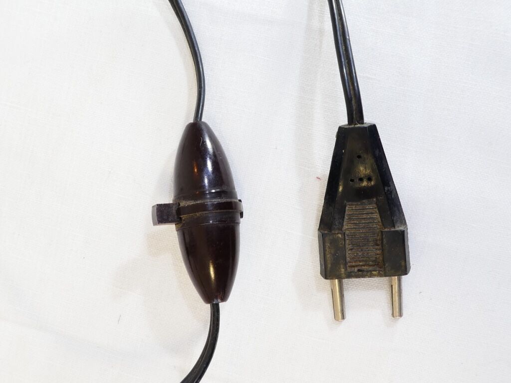 Art deco wrought iron lamp and speckled glass tulip