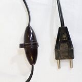 Art deco wrought iron lamp and speckled glass tulip