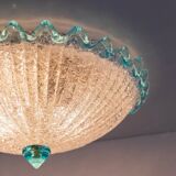 Lampe de plafond en verre de Murano bleu clair par Barovier e Toso - Hollywood Regency, éclairage du milieu du siècle en Italie (années 1960)