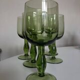 Set of 5 XL tulip-shaped blown rosemary green glasses