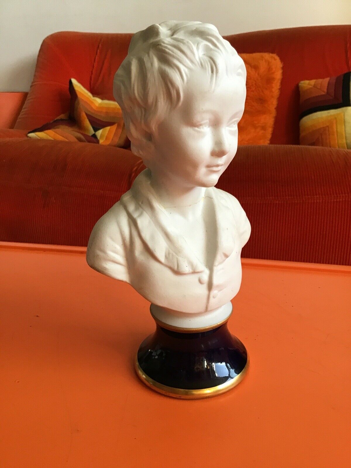 Bust child cherubin porcelain biscuit signed Tharaud Limoges made In France
