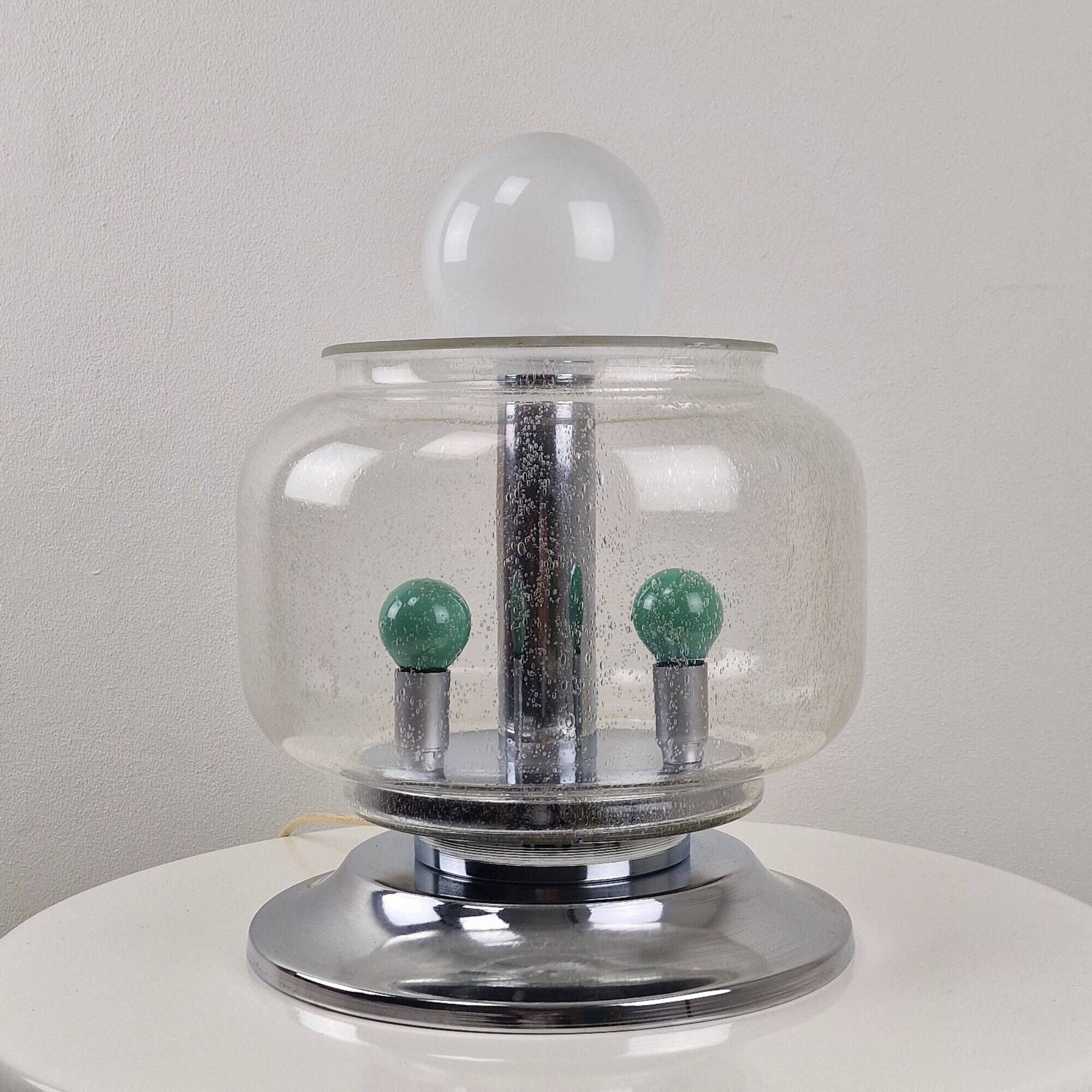 Italian Space Age Table Lamp with Effervescent Bubble Glass, 1970's