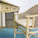 Vienna straw bamboo chair desk set modern vintage 80s design
