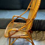 Fauteuil osier vintage 1970