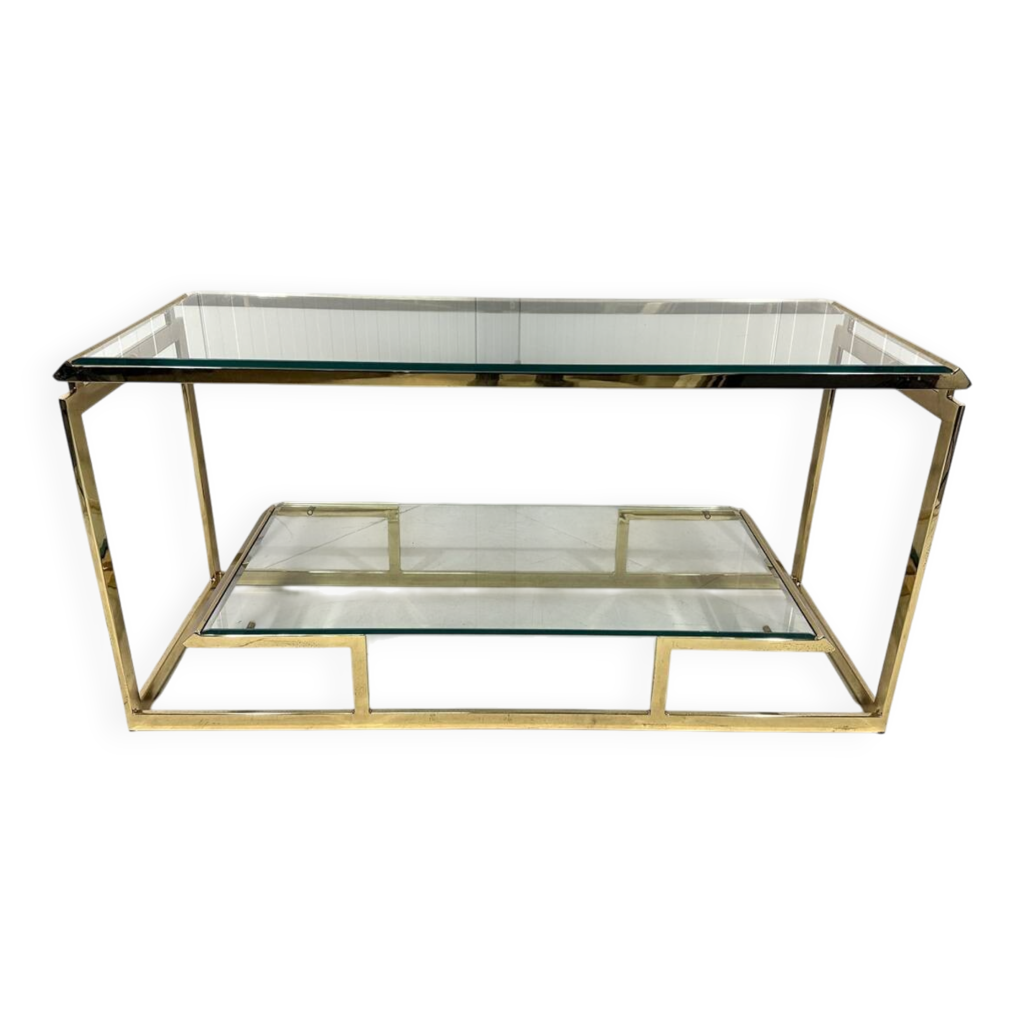 Brass & Bevelled Glass Two Tier Console Table 1970’s