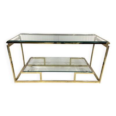 Console à deux niveaux en laiton et verre biseauté, années 1970
