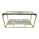 Console à deux niveaux en laiton et verre biseauté, années 1970