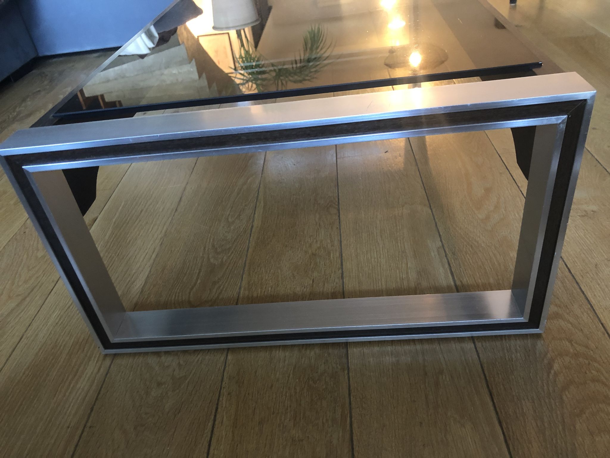 Rectangular coffee table smoked glass chrome and rosewood Claude Gaillard for Ligne Roset 1970
