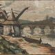 Oil on panel by Poubal 20th century representing a limed frame mill