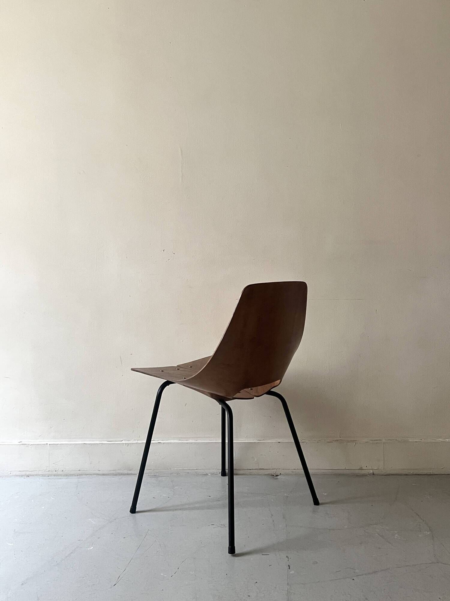 Barrel chair wood & metal by Pierre Guariche for Steiner Paris 1950