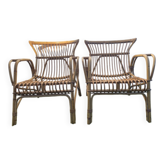 Pair of rattan armchairs, 1960