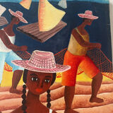 Brazilian fishing scene "Puxada de rede" signed