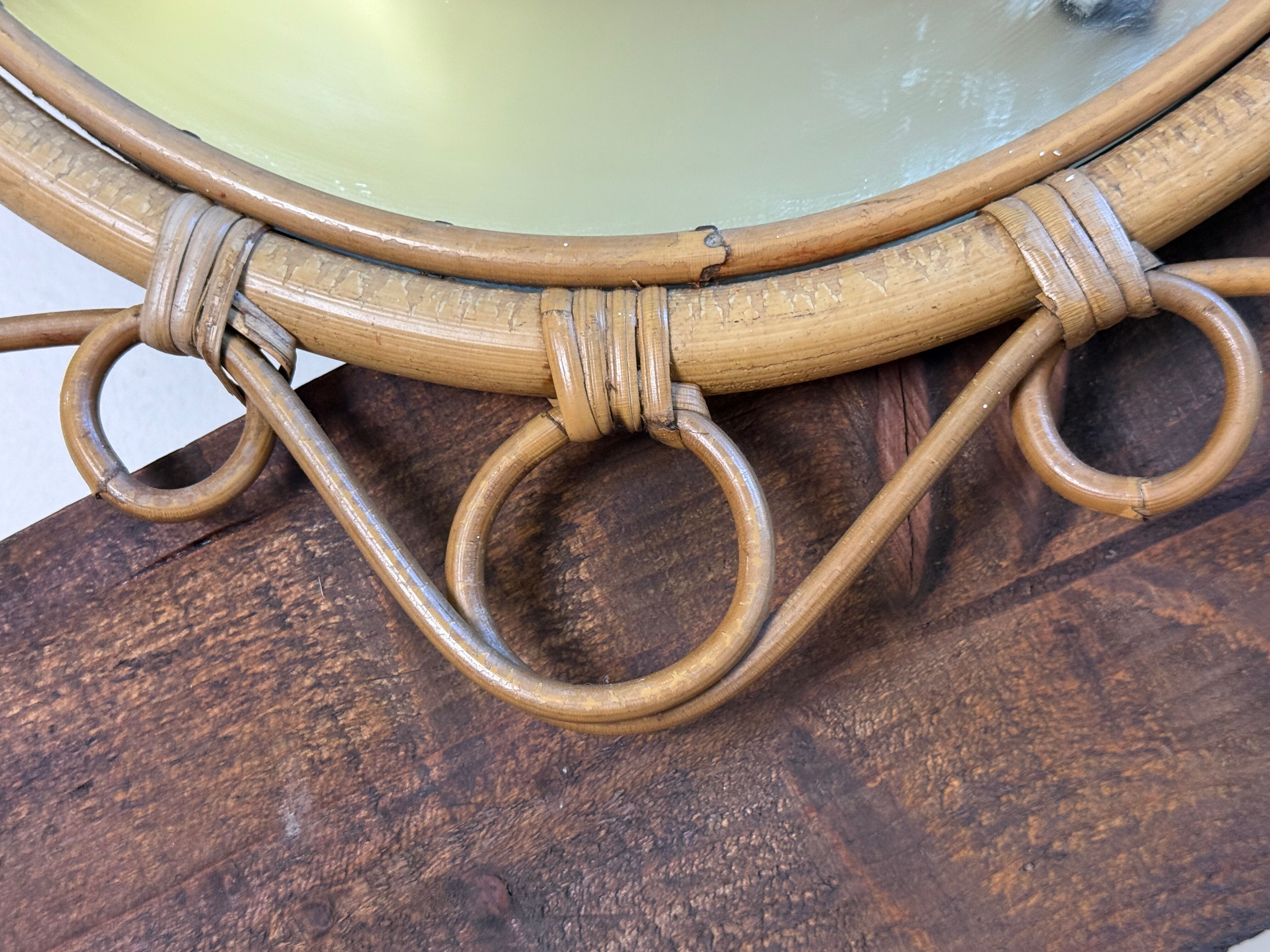 Oval rattan mirror from the 1950s France