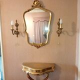 Console with its matching mirror, gold with gold leaf