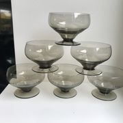 Set of 6 art deco design champagne glasses in smoked glass 30s-40s